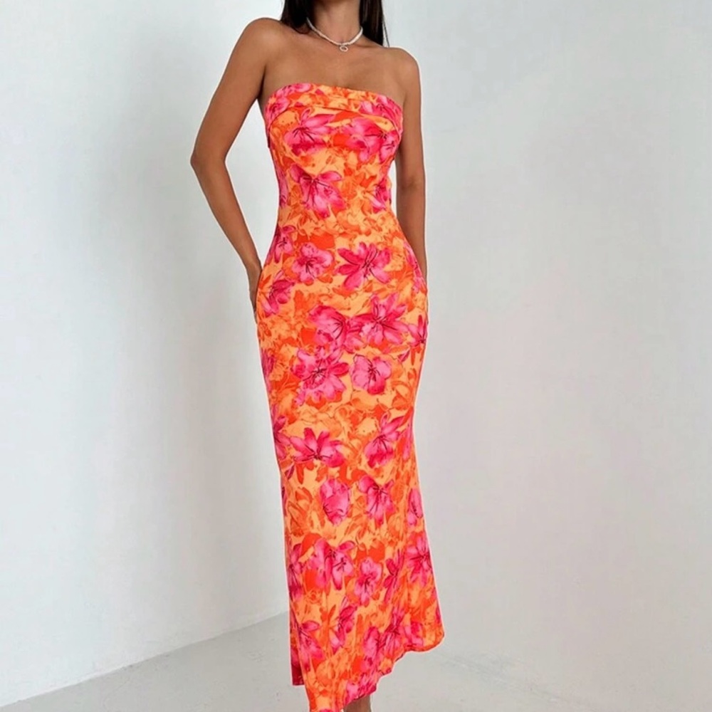 Fireire Women’s Elegant Vacation Beach Backless Strapless Floral Print Dress